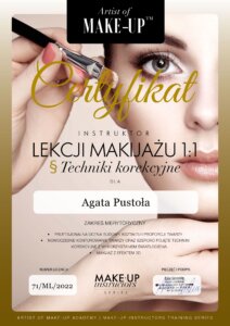 Certyfikat Agata Pustola lekcja makijazu techniki korekcyjne